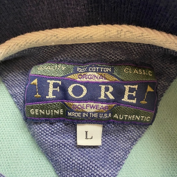 Vintage Fore Golfwear Classic Polo Mens Large Blue Striped Outdoor Golf USA - Picture 6 of 12